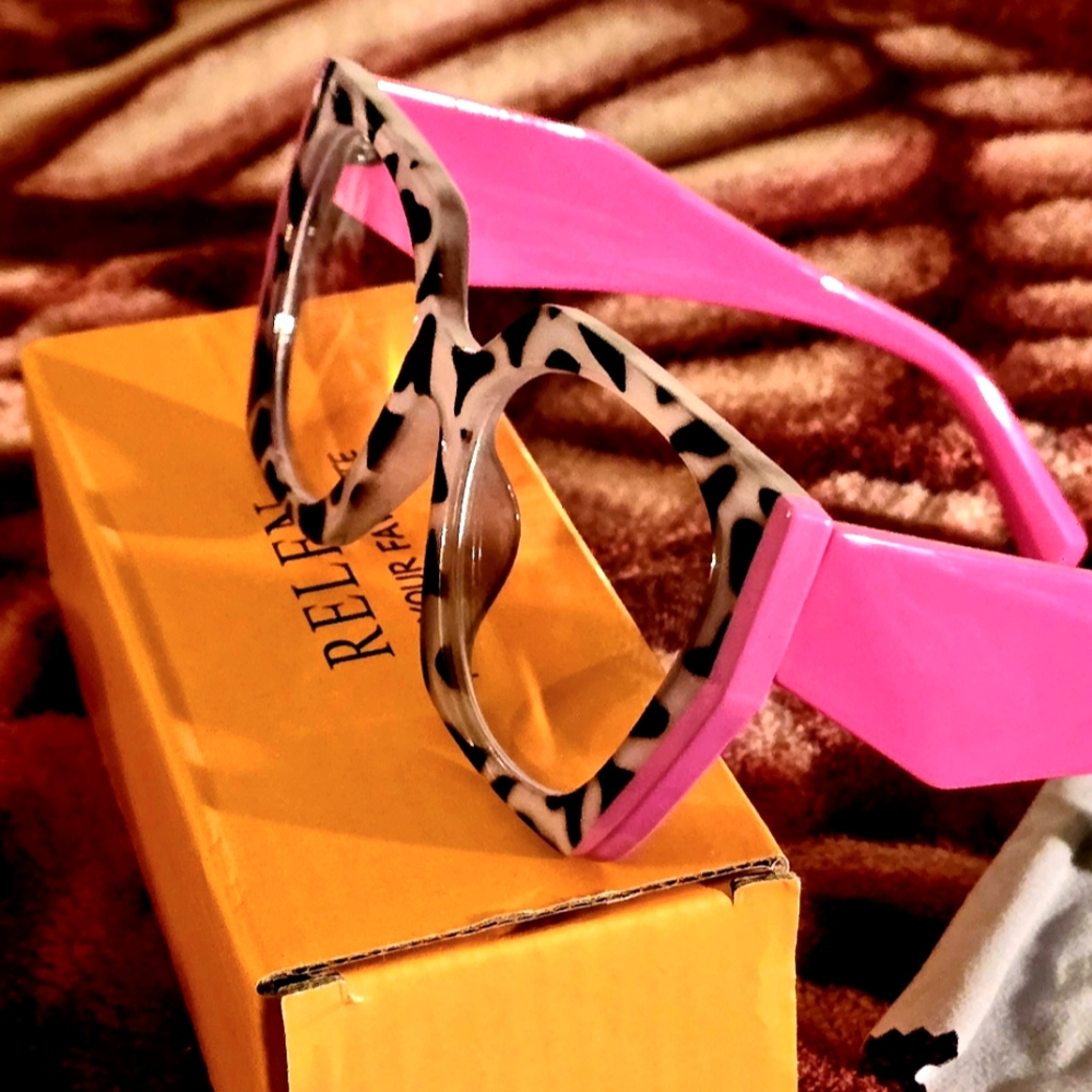 Pink Arms & Black Zebra on Frame W/Pink Outer Frame Accent - Geometric Glasses - Picture 2 of 7